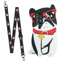Long Lanyard Design TPU Phone Cover for Samsung Galaxy A33 5G, with Special-Shaped Silicone Outer Patch Phone Accessory - Dog with Glasses