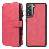 MEGSHI 007 Series for Samsung Galaxy S22 5G, Magnetic Closure Anti-drop 2-in-1 Detachable Magnetic Multi-function Wallet PU Leather Cell Phone Case Cover - Red