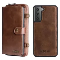 MEGSHI 020 Series PU Leather Case for Samsung Galaxy S22 5G, Shoulder Strap Anti-fall Wallet Magnetic Detachable 2-in-1 Mobile Case Shell - Brown