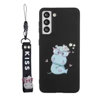 For Samsung Galaxy S22+ 5G Cartoon Pattern Design Flexible TPU Cover Anti-drop Phone Case with Silicone Short Lanyard - Black