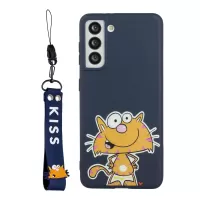 For Samsung Galaxy S22+ 5G Cartoon Pattern Design Flexible TPU Cover Anti-drop Phone Case with Silicone Short Lanyard - Blue