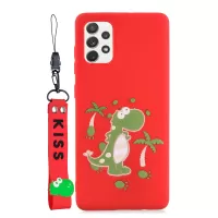 For Samsung Galaxy A53 5G Cute Cartoon Pattern Soft TPU Phone Cover Case with Silicone Short Lanyard - Red