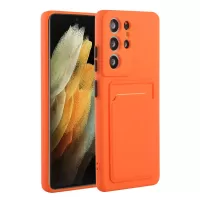 For Samsung Galaxy S22 Ultra 5G Soft TPU Anti-Scratch Camera Protection Cover with Card Holder - Orange