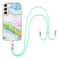 YB IMD Series-9 IMD Marble Phone Case for Samsung Galaxy S22+ 5G Electroplating Frame Soft TPU Back Cover with Lanyard - Green 004