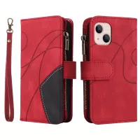 KT Multi-function Series-5 for iPhone 13 mini 5.4 inch Bi-color Splicing Shockproof Cover Zipper Pocket Multiple Card Slots Leather Mobile Phone Case - Red