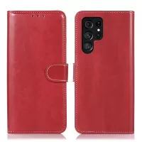 For Samsung Galaxy S22 Ultra 5G Crazy Horse Texture Magnetic Clasp PU Leather Case Wallet Stand Mobile Phone Cover - Red