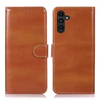 For Samsung Galaxy A13 5G Crazy Horse Texture Anti-scratch Wallet Leather Case Foldable Stand Phone Cover - Brown