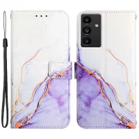 YB Pattern Printing Series-5 for Samsung Galaxy A13 5G Printed Marble Pattern PU Leather Folio Flip Stand Case Wallet Style Magnetic Clasp Shockproof Cover with Strap - White Purple LS006