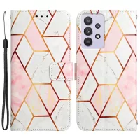 YB Pattern Printing Series-5 for Samsung Galaxy A32 5G Marble Pattern Magnetic PU Leather Folio Flip Case Wallet Design Stand Flip Cover with Strap - Pink White LS002