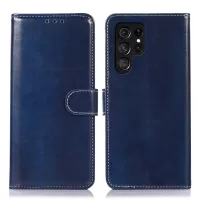 For Samsung Galaxy S22 Ultra 5G Crazy Horse Texture Magnetic Clasp PU Leather Case Wallet Stand Mobile Phone Cover - Blue