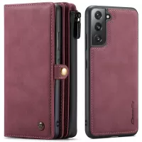 CASEME 018 Series for Samsung Galaxy S22+ 5G Detachable 2-in-1 Matte Surface Leather Case Wallet Multi-Slot Design Adjustable Stand Phone Shell - Wine Red