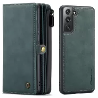 CASEME 018 Series for Samsung Galaxy S22 5G Anti-scratch Matte Surface Detachable 2-in-1 Leather Wallet Stand Multi-Slot Design Phone Cover Case - Green