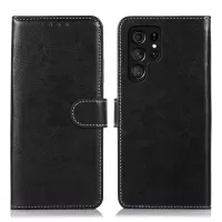 For Samsung Galaxy S22 Ultra 5G Crazy Horse Texture Magnetic Clasp PU Leather Case Wallet Stand Mobile Phone Cover - Black