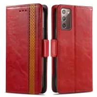 CASENEO 002 Series for Samsung Galaxy Note20 4G/5G Magnetic Stand Flip Cover, Business Fashion PU Leather Color Splicing Wallet Phone Case - Red