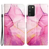 YB Pattern Printing Series-5 for Samsung Galaxy A03s (164.2 x 75.9 x 9.1mm) Full Protection PU Leather Wallet Cover Printed Marble Pattern Wrist Strap Stand Flip Case - Pink Purple Gold LS001