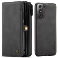 CASEME 018 Series for Samsung Galaxy S22+ 5G Detachable 2-in-1 Matte Surface Leather Case Wallet Multi-Slot Design Adjustable Stand Phone Shell - Black