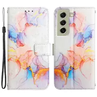 YB Pattern Printing Series-5 for Samsung Galaxy S21 FE 5G / S21 Fan Edition Printed Marble PU Leather Wallet Case Magnetic Closure Stand Flip Wrist Strap Phone Cover - Milky Way Marble White LS004