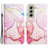 YB Pattern Printing Series-5 for Samsung Galaxy S21 FE 5G / S21 Fan Edition Printed Marble PU Leather Wallet Case Magnetic Closure Stand Flip Wrist Strap Phone Cover - Rose Gold LS005