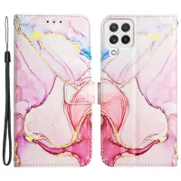 YB Pattern Printing Series-5 for Samsung Galaxy A22 4G (EU Version) Printed Marble Pattern Wallet Case PU Leather Stand Magnetic Flip Case with Wrist Strap - Rose Gold LS005