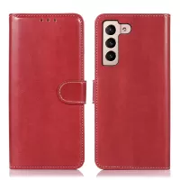 For Samsung Galaxy S22+ 5G Crazy Horse Texture Wallet PU Leather Case Adjustable Stand Flip Phone Cover - Red
