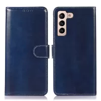 For Samsung Galaxy S22 5G Crazy Horse Skin PU Leather Phone Case Magnetic Clasp PU Leather Case Wallet Stand Mobile Phone Cover - Blue