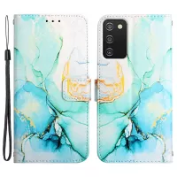 YB Pattern Printing Series-5 for Samsung Galaxy A03s (164.2 x 75.9 x 9.1mm) Full Protection PU Leather Wallet Cover Printed Marble Pattern Wrist Strap Stand Flip Case - Green LS003