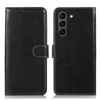 For Samsung Galaxy S21 FE 5G Wallet Stand Crazy Horse Texture PU Leather Cover Inner TPU Case - Black
