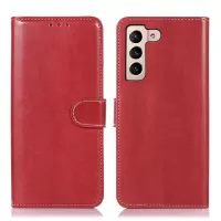 For Samsung Galaxy S22 5G Crazy Horse Skin PU Leather Phone Case Magnetic Clasp PU Leather Case Wallet Stand Mobile Phone Cover - Red