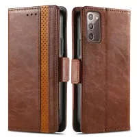 CASENEO 002 Series for Samsung Galaxy Note20 4G/5G Magnetic Stand Flip Cover, Business Fashion PU Leather Color Splicing Wallet Phone Case - Dark Brown