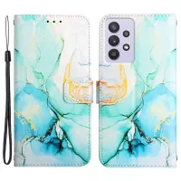 YB Pattern Printing Series-5 for Samsung Galaxy A32 5G Marble Pattern Magnetic PU Leather Folio Flip Case Wallet Design Stand Flip Cover with Strap - Green LS003