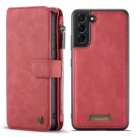 CASEME 007 Series for Samsung Galaxy S22+ 5G Detachable 2-in-1 Split Leather Zipper Pocket Phone Case Shockproof Wallet Stand Cover - Red