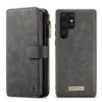 CASEME 007 Series for Samsung Galaxy S22 Ultra 5G Detachable Magnetic Absorption Phone Case Split Leather Zipper Pocket Wallet Stand Cover - Black