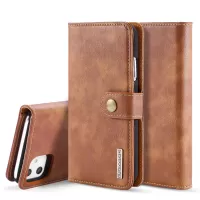 DG.MING Stylish Anti-fingerprint Easy Detechable Split Leather Wallet Flip Folio Case Stand Shockproof PC Inner Cover for iPhone 11 6.1 inch (2019) - Brown