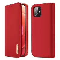 DUX DUCIS Wish Series Solid Protection Genuine Leather Wallet Stand Flip Auto Magnetic Closed Cover for iPhone 12 mini 5.4 inch - Red