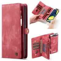 CASEME 008 Series Multi-functional 2-in-1 Zipper Wallet Split Leather Case for Samsung Galaxy A80/A90 - Red