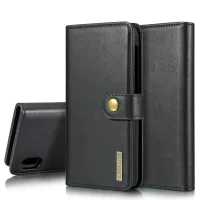 DG.MING Split Leather Phone Cover with Wallet Slot Shell for Samsung Galaxy A10 - Black