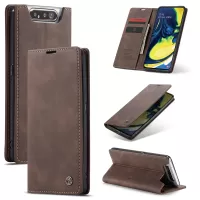 CASEME 013 Series Auto-absorbed Business Leather Wallet Stand Phone Shell for Samsung Galaxy A80/A90 - Dark Brown