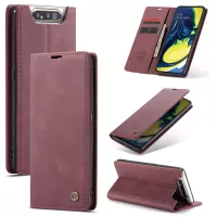 CASEME 013 Series Auto-absorbed Business Leather Wallet Stand Phone Shell for Samsung Galaxy A80/A90 - Wine Red