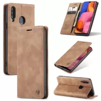 CASEME 013 Series Auto-absorbed Leather Wallet Case with Stand for Samsung Galaxy A20s - Brown