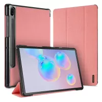 DUXDUCIS Domo Series Cloth Texture Tri-fold Stand Leather Tablet Case for Samsung Galaxy Tab S6 SM-T860/SM-T865 - Pink