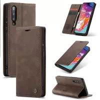 CASEME 013 Series Auto-absorbed Leather Wallet Stand Case for Samsung Galaxy A70 - Coffee