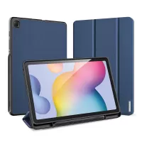 DUX DUCIS Domo Series Dual Angle Support Tri-fold Stand Leather Smart Case with Pen Holder for Samsung Galaxy Tab S6 Lite - Blue