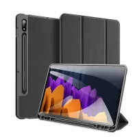 DUX DUCIS DOMO Series Tri-fold Stand Leather Smart Wake/Sleep Case with Pen Holders for Samsung Galaxy Tab S7 - Black