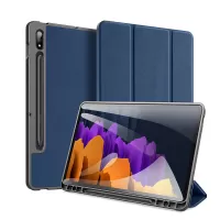 DUX DUCIS DOMO Series Tri-fold Stand Leather Smart Wake/Sleep Case with Pen Holders for Samsung Galaxy Tab S7 - Blue
