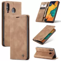 CASEME 013 Series Auto-absorbed Leather Flip Cover Wallet Case for Samsung Galaxy M30/A40s - Brown