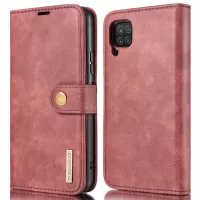 DG.MING Cover for Samsung Galaxy A12 Detachable 2-in-1 Anti-scratch Split Leather Wallet Shell + PC Back Case - Red