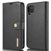 DG.MING Cover for Samsung Galaxy A12 Detachable 2-in-1 Anti-scratch Split Leather Wallet Shell + PC Back Case - Black