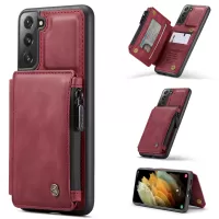 CASEME C20 Zipper Pocket Design PU Leather Coated TPU Phone Case for Samsung Galaxy S21 Plus 5G - Wine Red