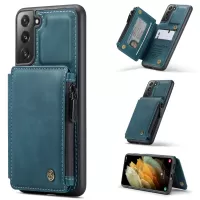 CASEME C20 Zipper Pocket Design PU Leather Coated TPU Phone Case for Samsung Galaxy S21 Plus 5G - Blue