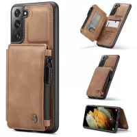 CASEME C20 Zipper Pocket Design PU Leather Coated TPU Phone Case for Samsung Galaxy S21 Plus 5G - Brown